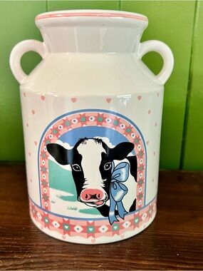 Vintage Ceramic Milk Jug Utensil Holder Country Farm Grandma Core Cow 80s Kitche